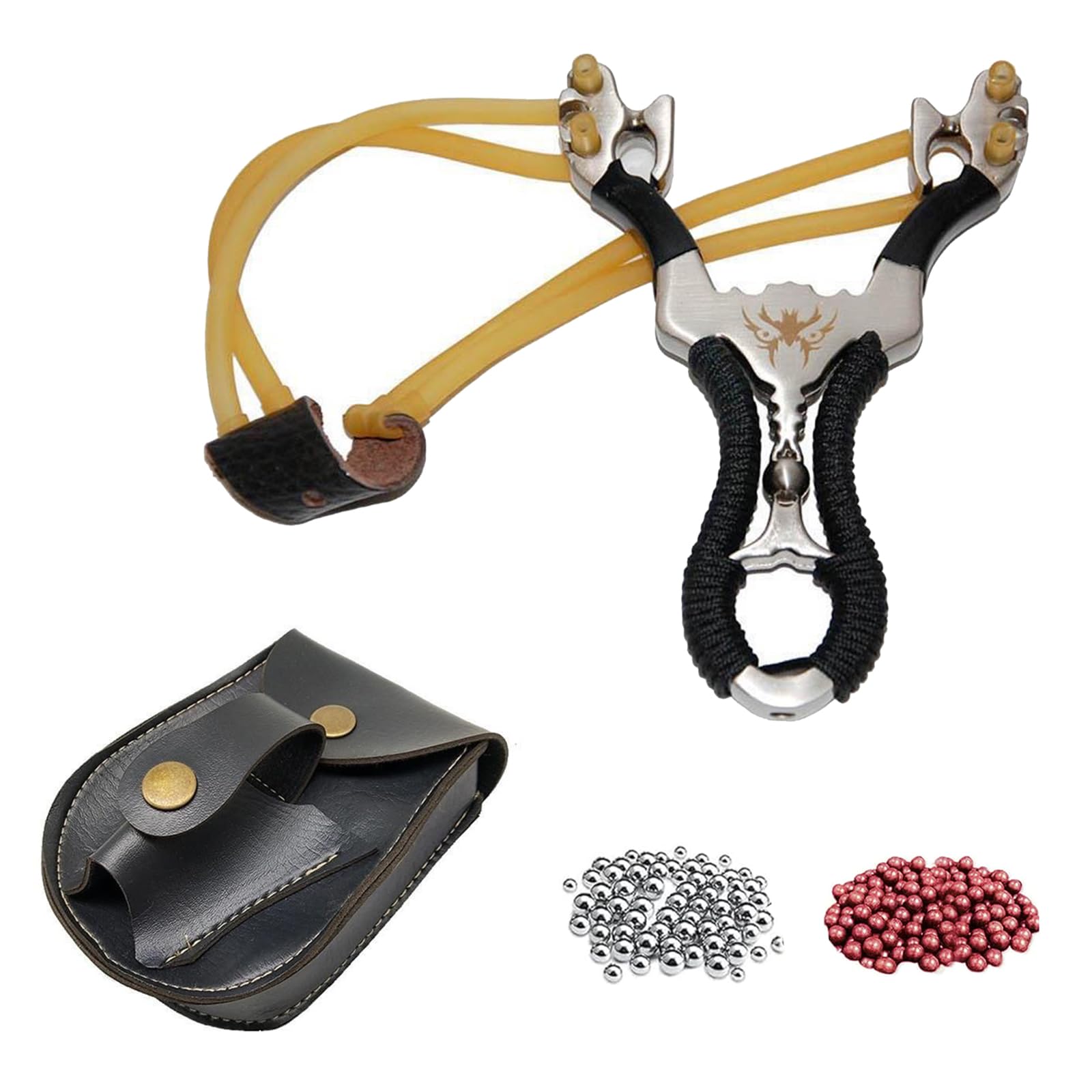 Steinschleuder Profi für Jagd, Slingshot Schleuder Set mit 2 Gummiband, Sportschleuder, Outdoor Jagdschleuder mit Anblick, Katapult Schleuder mit 400 Tonkugeln Und 200 Stahlkugeln