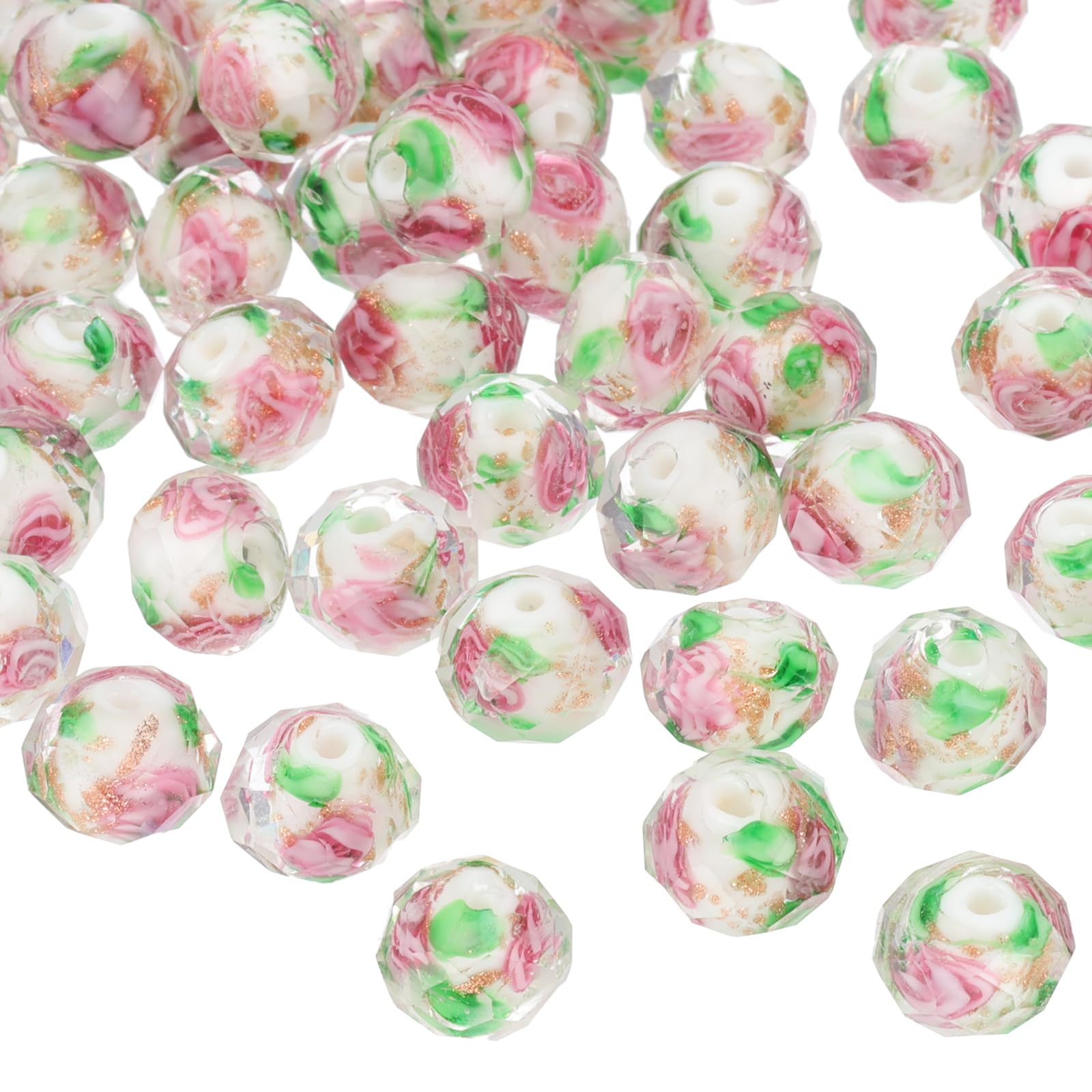 Perles de verre fleuries 10mm haut de gamme en sable doré pour bijoux