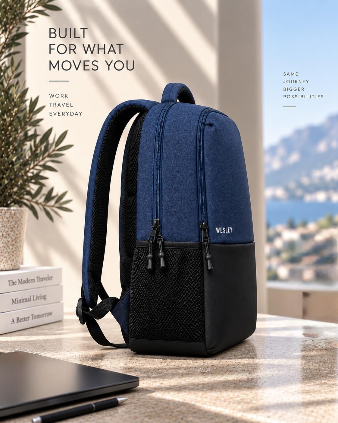Wesley Milestone 2.0 Casual Waterproof Laptop Backpack/Office Bag/School Bag/College Bag/Travel Backpack (Dimensions:13x18 inches) (Compatible with 39.62cm(15.6inch laptop) 30 L (Blue & black) — Amazon image 8