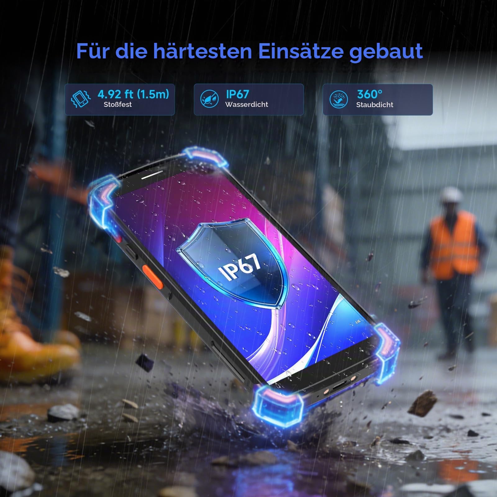 F2 Android 15 Barcode Scanner, 6 Zoll Handheld PDA MDE-Gerät mit Zebra SE4710 Scanmodul, 4GB+64GB, IP67, 4G LTE, WLAN, NFC, 5050mAh Akku, 1D/2D QR Handscanner für Lager, Inventur und Logistik