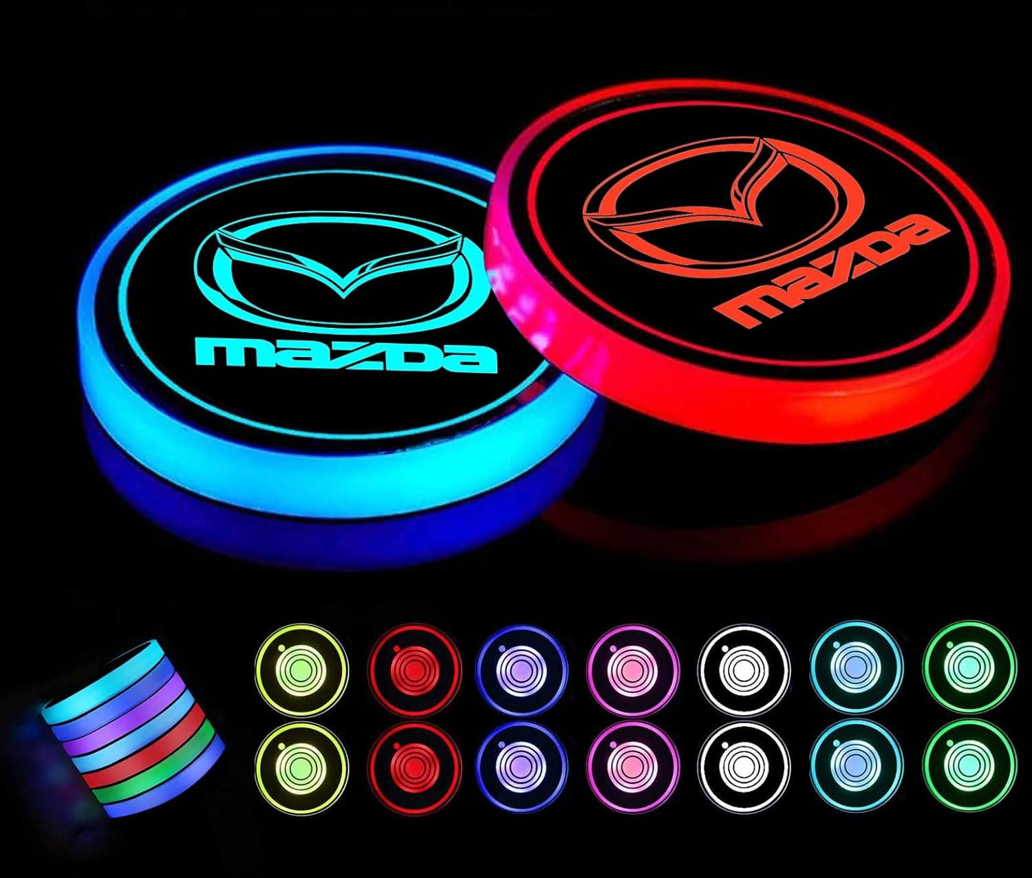 Auralight 2 Pcs LED Car Cup Holder Lights,7 Colors Changing