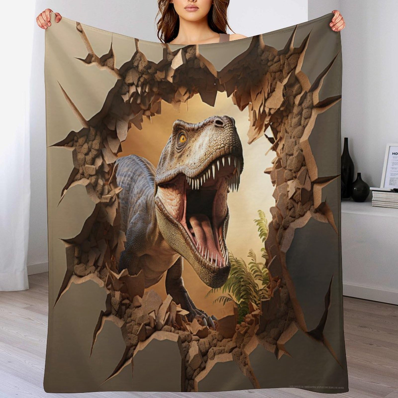 Couverture plaid tyrannosaurus rex en flannel 130x180cm toutes saisons