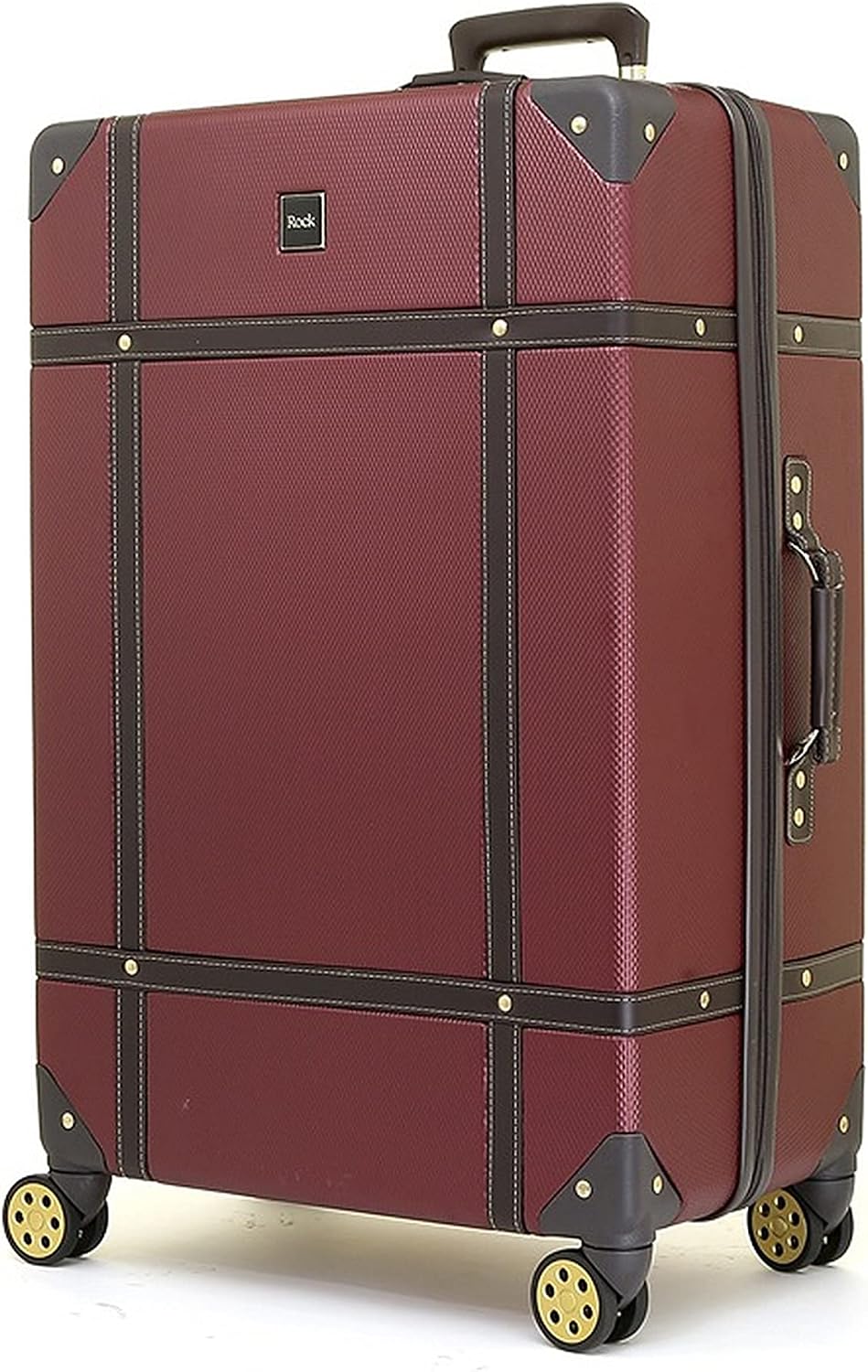 Rock Vintage Large Hard Shell Hold Suitcase in Burgundy - Nostalgic Design, Dual 360 Swivel-Wheels, Telescopic Handle, Impact-Resistant Material & TSA Combination Lock - 78 x 47 x 30cm 4.6KG