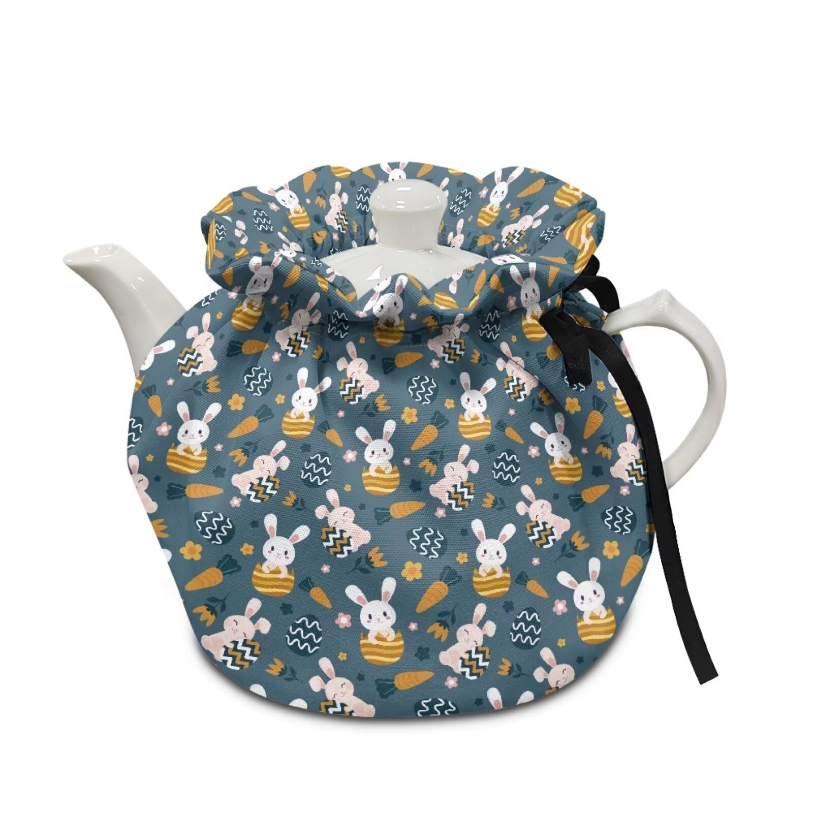 XYZCANDO Extra Thick Cozies for Teapots Anti-Scald Soft Kettle Covers Polyester Fabric Breakfast Warmer Easter Day Insulated Tea Pot Dust Covers Rabbit&Carrot&Egg Pattern