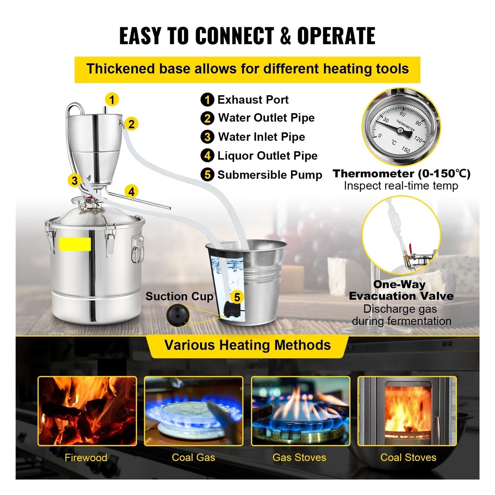 Destilador de Alcohol y agua de 30L, equipo de alcohol ilegal DIY de acero inoxidable for whisky, vino, cerveza, licores, Kit de elaboración casera | []