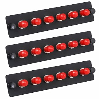 3-Pack 6 Simplex ST Fiber Patch Panel with Simplex Singlemode Red ST Adapters, 6 Fiber Ports