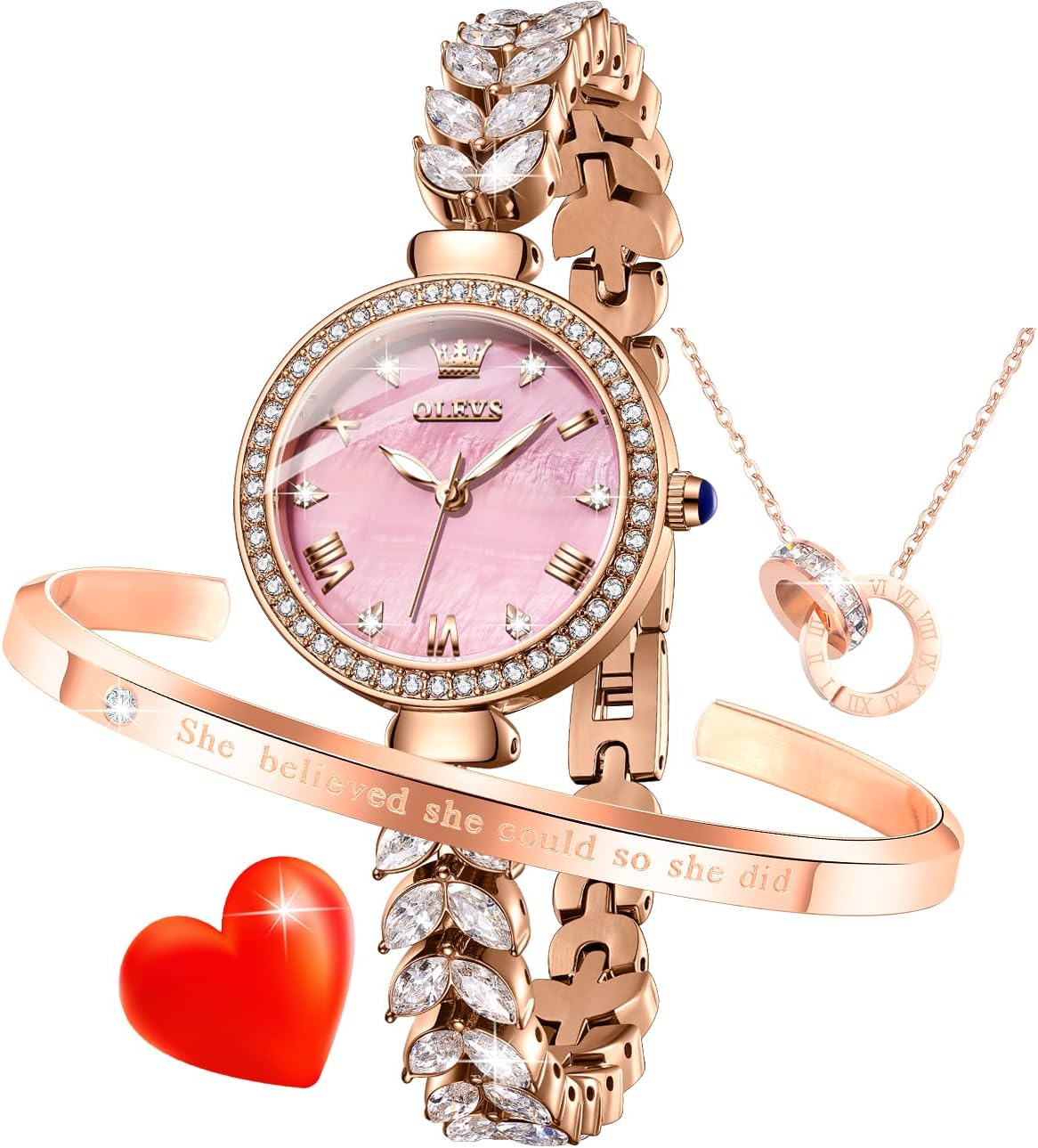 OLEVS Women Watch Set Shinning Diamond Rose Gold Elegant...