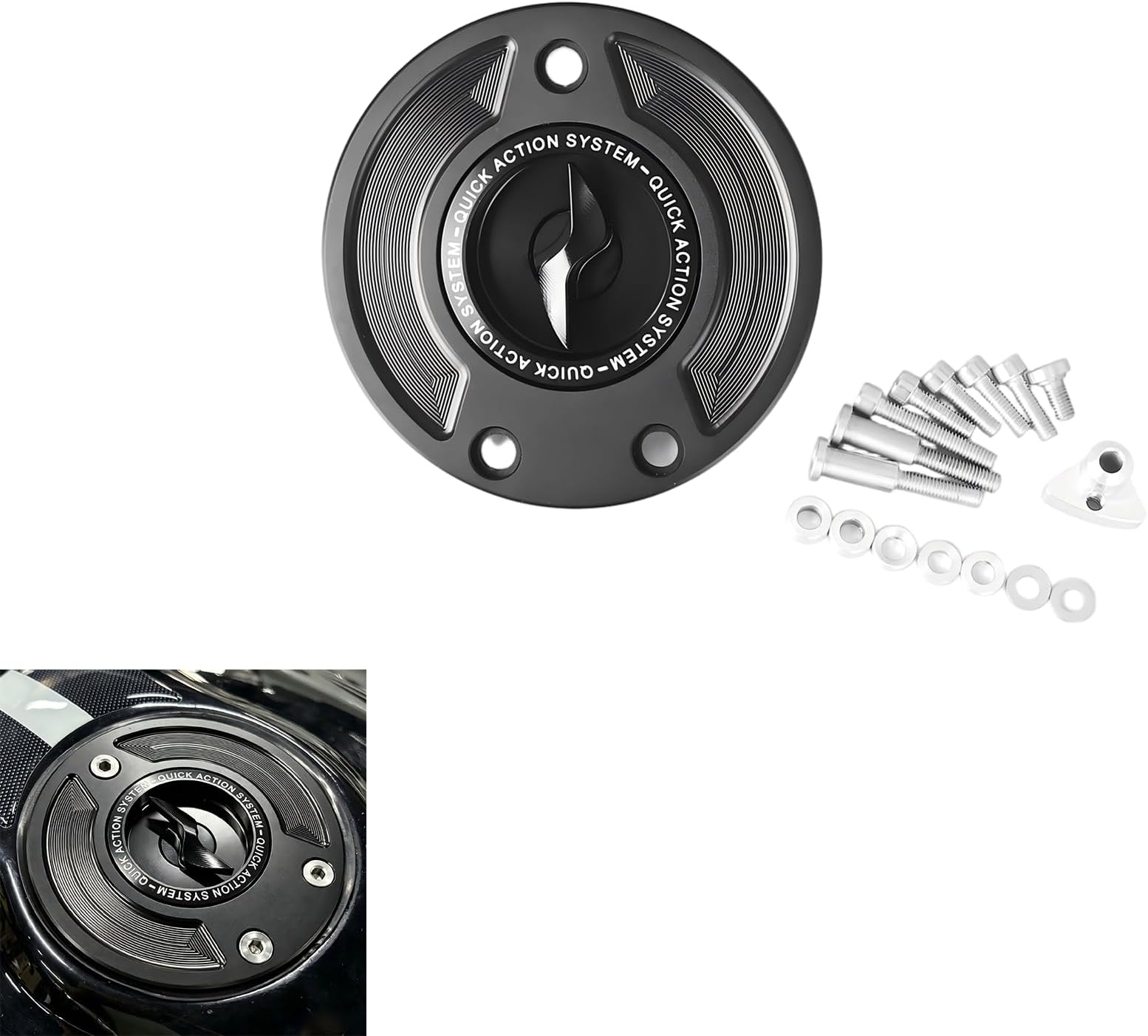 Gas Fuel Cap for BMW F800R R nineT S1000R S1000RR M1000RR (Black) | CNC Aluminum Alloy Fuel Tank Cap Cover | Gas Cap Replacement | No Key Fuel Cap | Quick-release | Two Colors