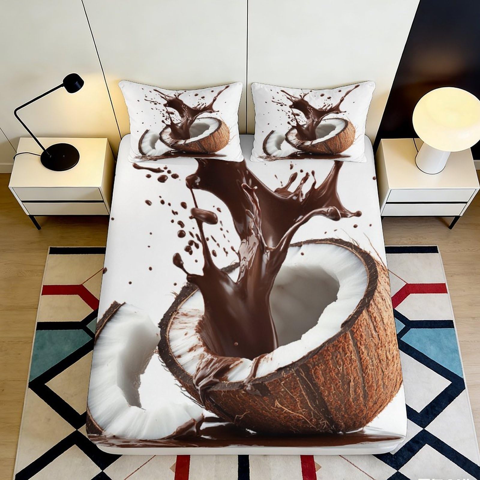 Pnayamiorkfel Style-8 3D Printed Coconut Splash Fitted Sheet Microfiber Bed Cover For Bedroom Dorm Mattress Protection Decor 90X200x25cm