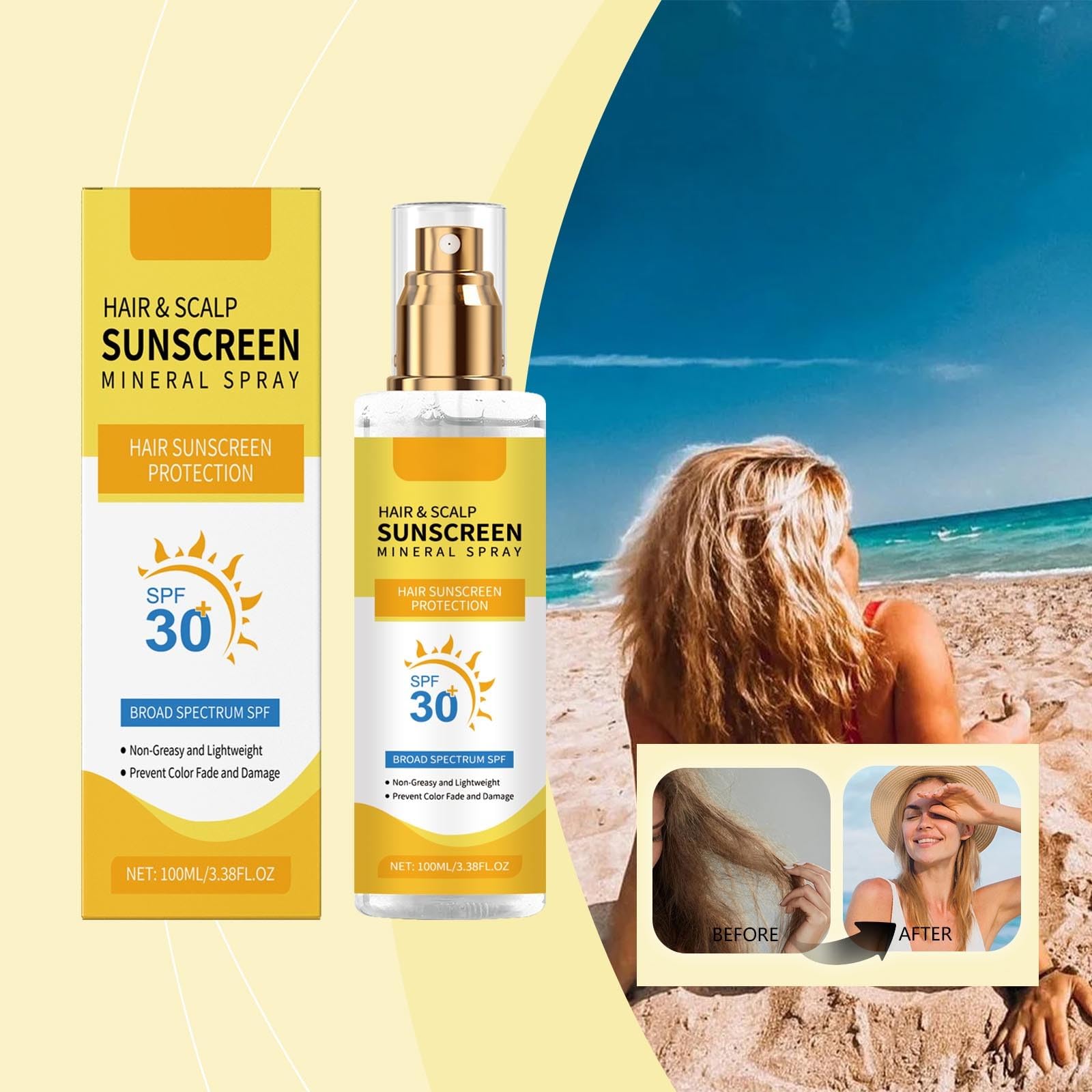 Ultimate Hair & Scalp Sunscreen Spray SPF 30 | Color-Safe UV Blocker for Dyed/Highlighted Hair | Weightless Non-Greasy Protection | Beach & Pool Essentials | Coconut Enriched Scalp Shield (1)