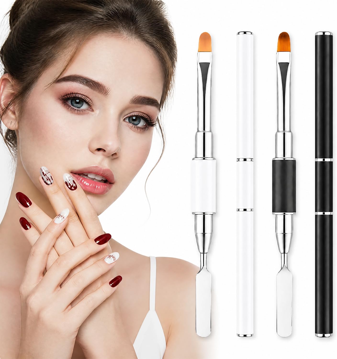 Dual-Ended Gel Nail Brush Set - Nail Sculpting Tool for Poly Extension, Sculpture Gel - Polygel Brushes Manicure Design Kit for Salon & DIY Use, 2Pcs Black&White