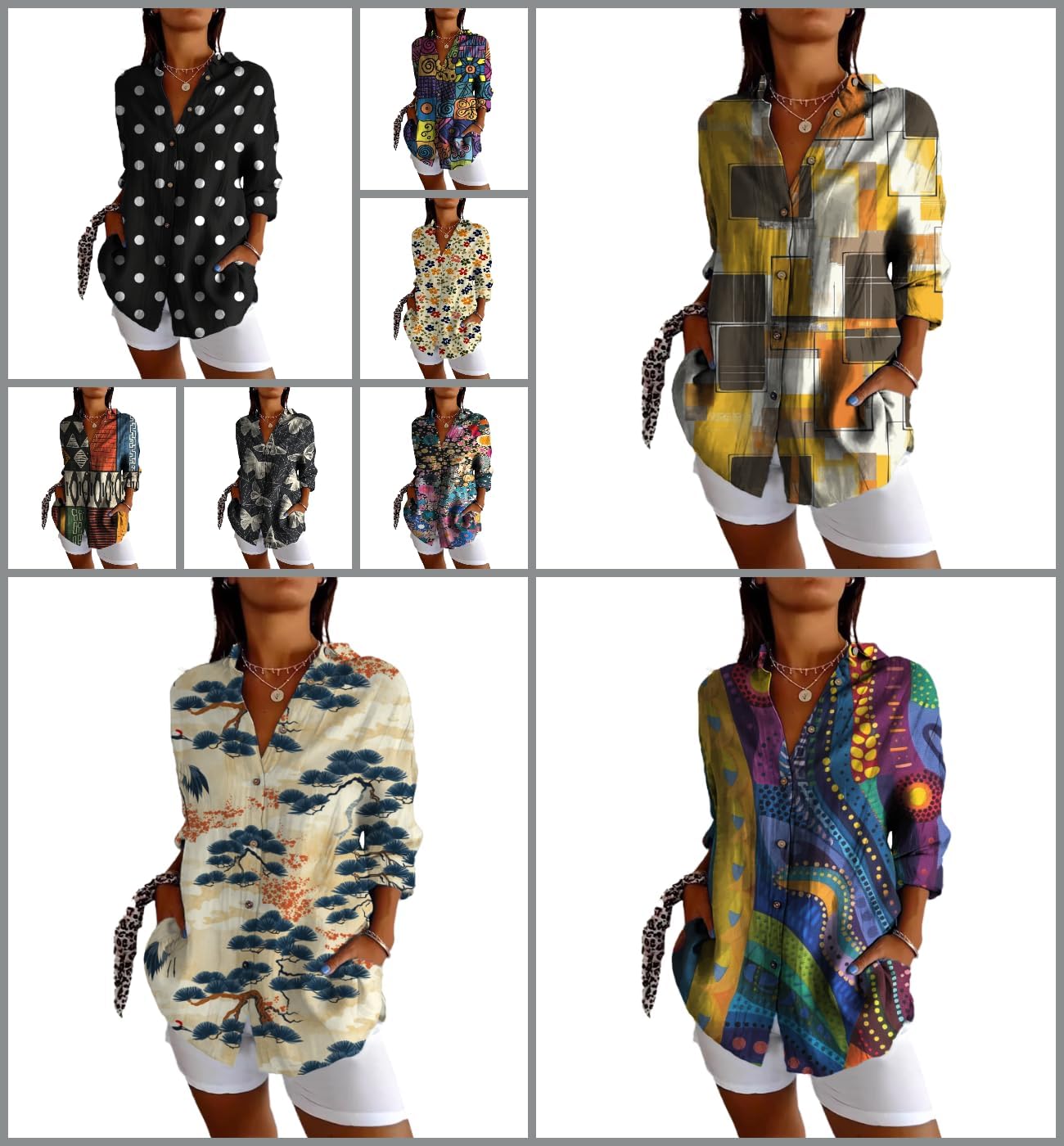 MARSVOVO Classic Dressy Blouse for Women Loose Fit Collared Blouses 3/4 Sleeve Work Casual Summer Flowy Tops - Image 4