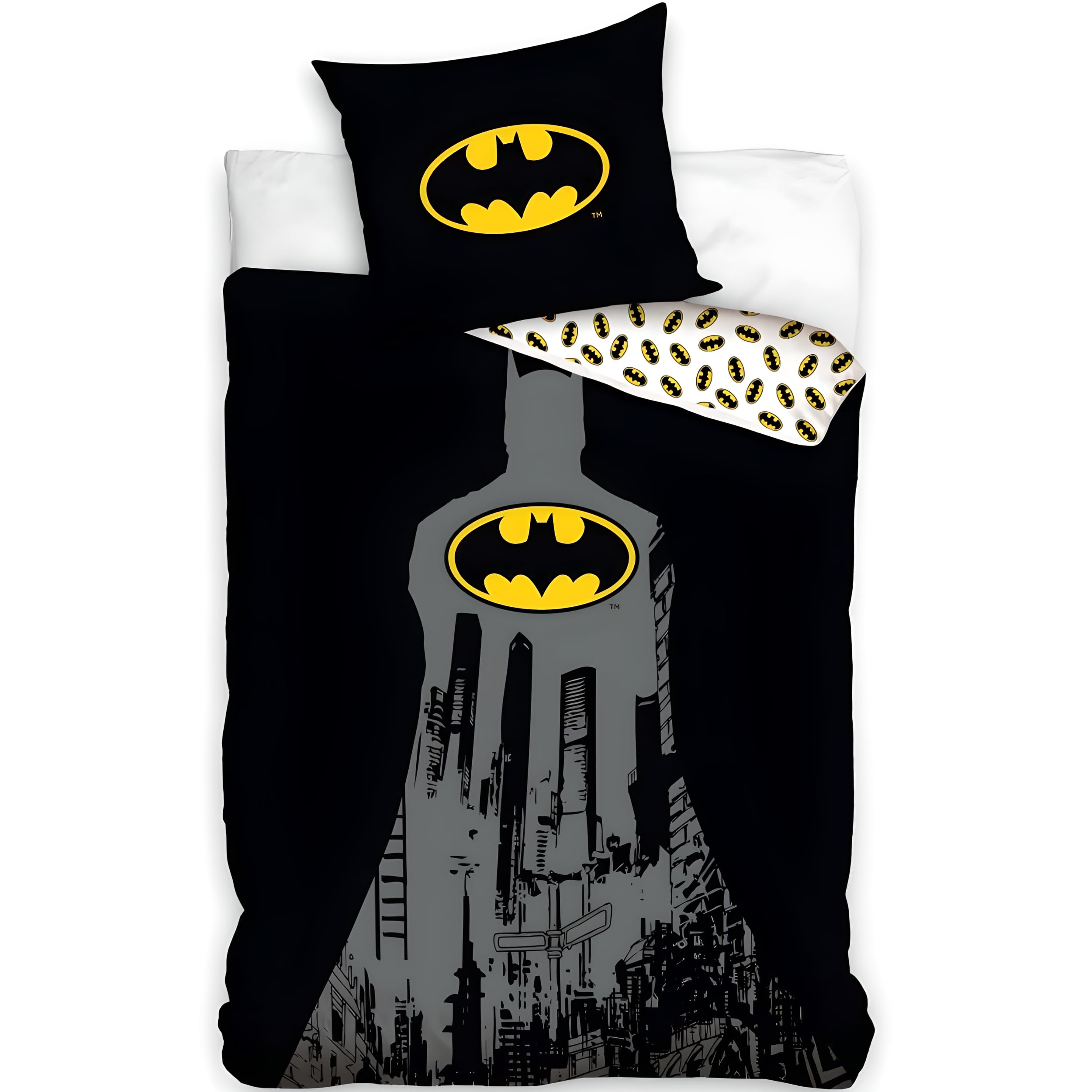 BrandMac Batman Kids Bedding Set | Duvet Cover 140x200 cm + Pillowcase 50x70 cm, 100% Cotton | Soft Breathable Children’s Bed Linen Set | Official Batman Superheroe Design