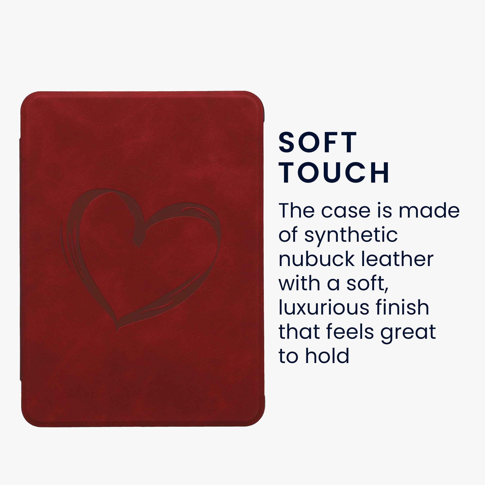 kwmobile Etui na czytnik e-booków kompatybilne z Amazon Kindle Paperwhite (2024)/Colorsoft - Etui ze sztucznej skóry z podstawką - Brushed Heart w ciemnoczerwonej czerwieni