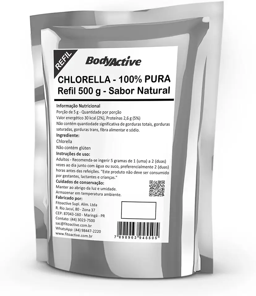 Chlorella (Clorela - Clorella) Pó 100% Pura Refil 500 G Bodyactive