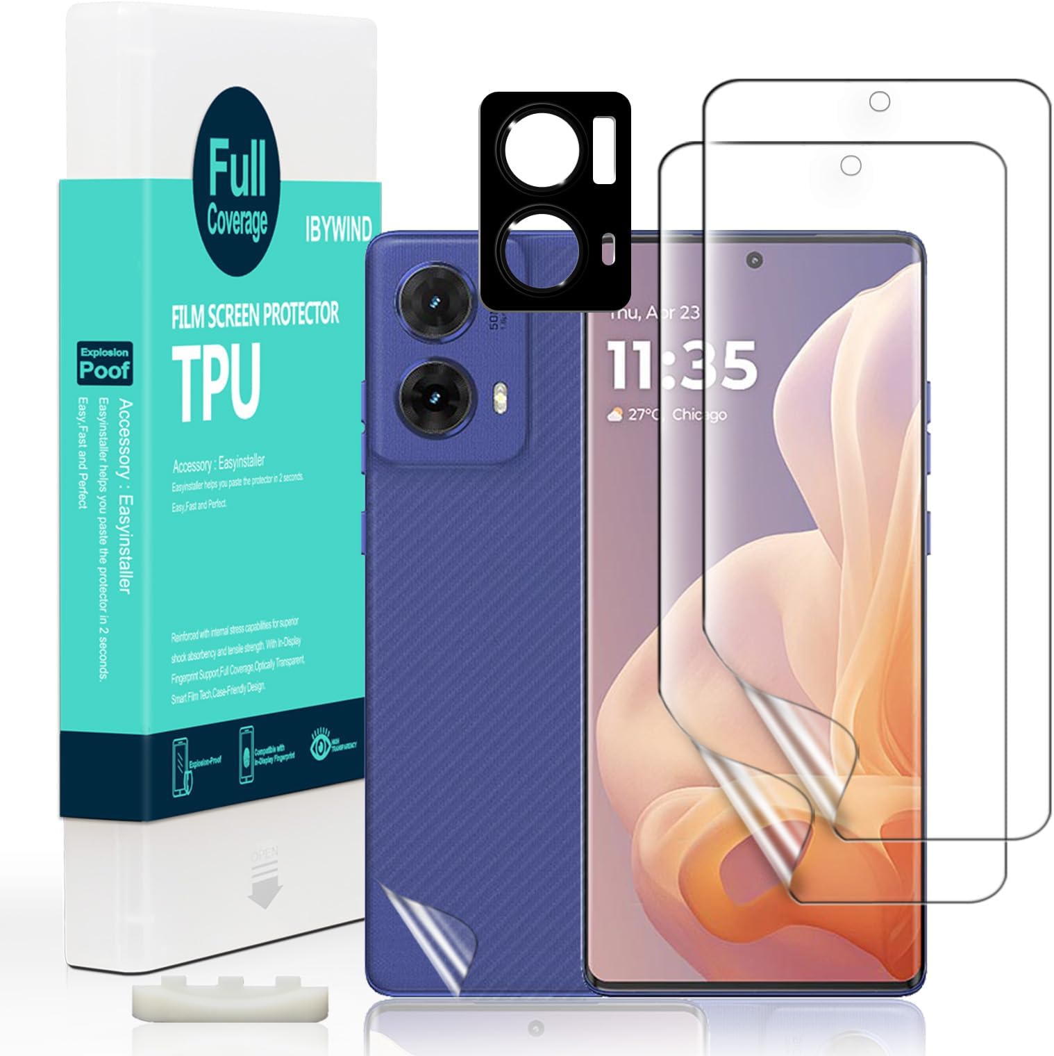 Ibywind 2 Pcs Screen Protector For Motorola Moto G85 5G 6.67",Flexible TPU Film,With 1Pc Camera Lens Protector,1Pc Back Film[Easy to install,Fingerprint Reader,Anti-Scratch,Bubble Free]