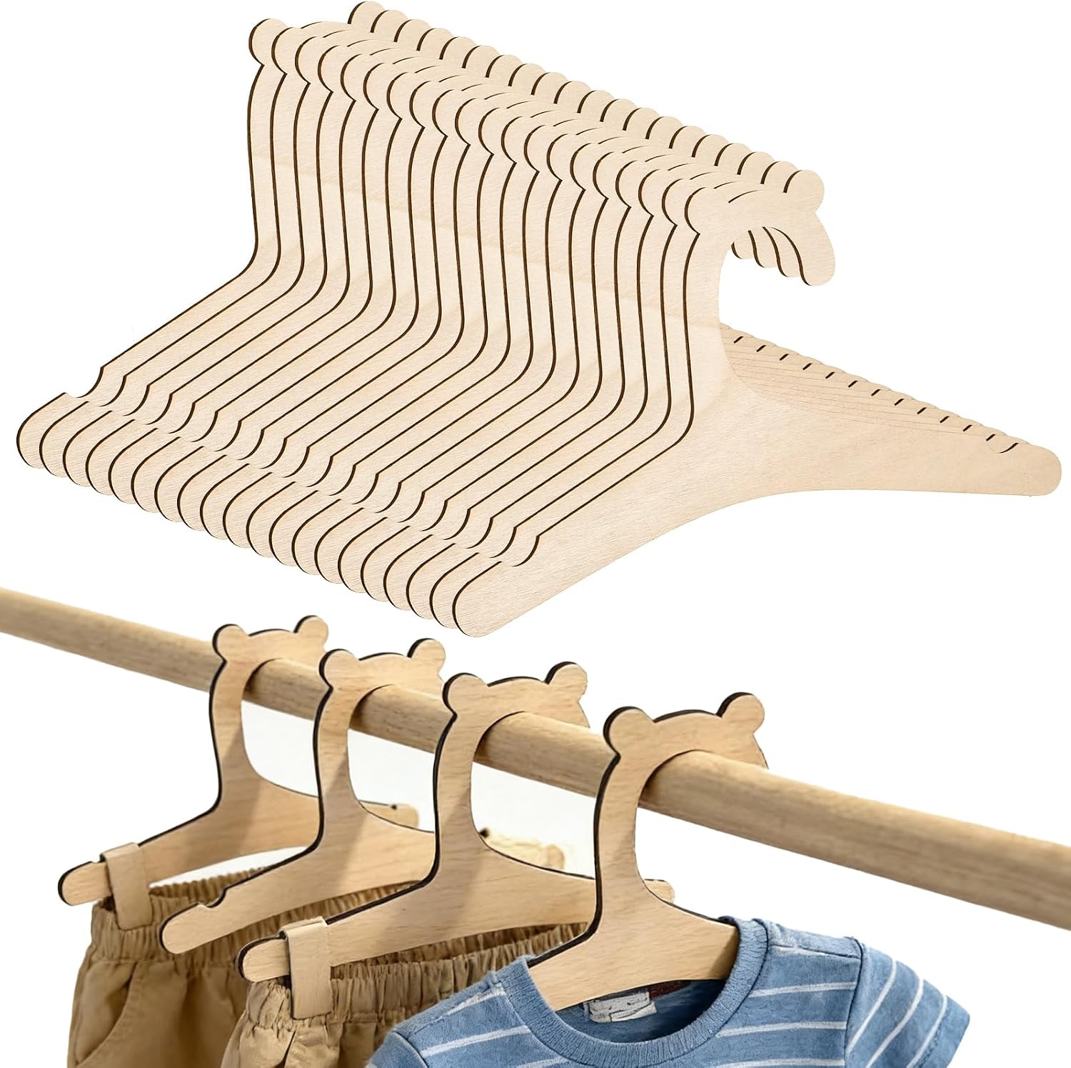 JJUNW Baby Clothes Hangers, Wooden Baby Hangers for Kids Clothes(20Pcs)
