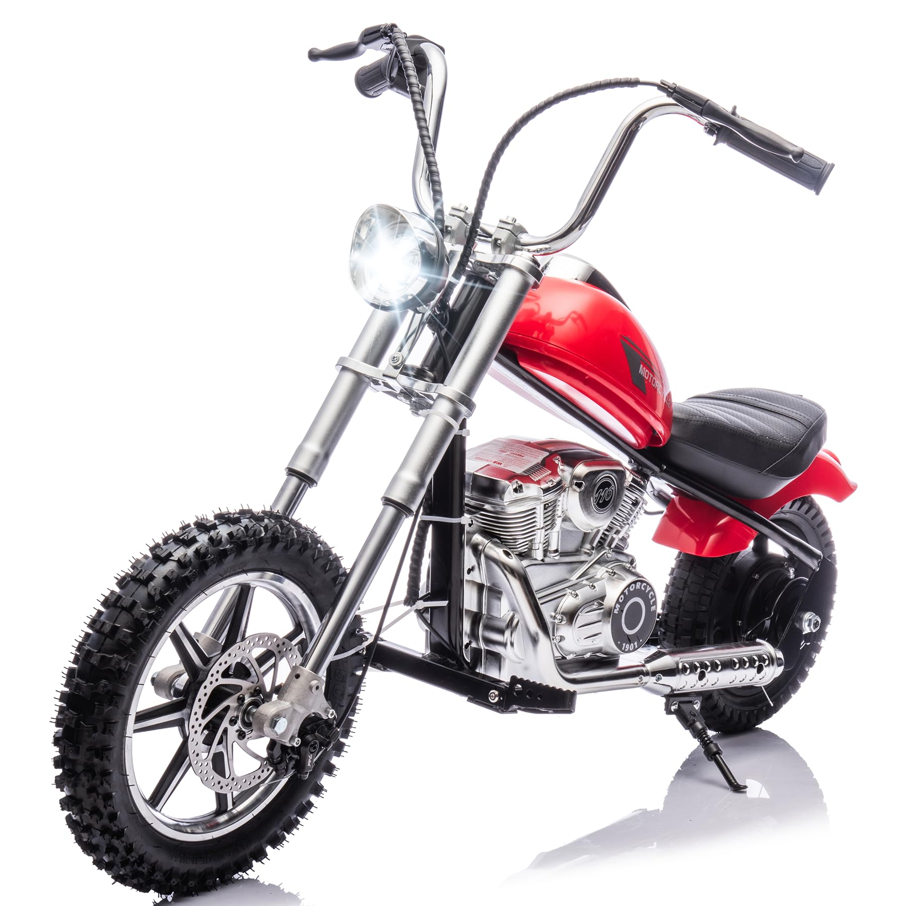 36V 7.5AH Electric Motorcycle for Kids, 350W Strong Motor 14MPH Fast Speed Electric Retro Off-Road Motorcycle, Leather Seat Dirt Bike, LED Lights, Air-Filled Tires, Silver Red