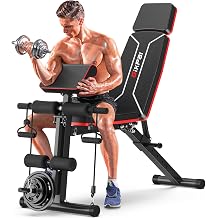 GIKPAL Adjustable Weight Bench - Bench Press for Full Body Workout, Foldable Workout Bench for Home Gym, Strength Training Bench to Incline Decline Flat w/Leg Extension and Pracher Pad Red