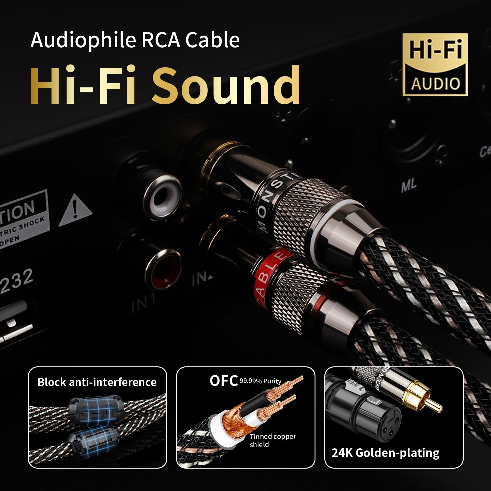 Audiophile - Cavo audio HiFi, da doppio RCA maschio a doppio XLR femmina, con nucleo OFC 4N, spina placcata oro, treccia in nylon, cavo subwoofer, compatibile con amplificatori, mixer, microfoni