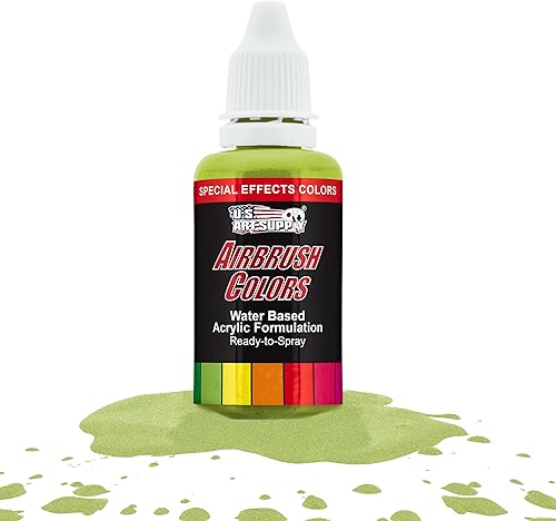 Miniatura 16 de U.S. Art Supply Pintura acrílica para aerógrafo con efectos especiales y perlas verdes, botella de 1 onza, colores no tóxicos a base de agua de