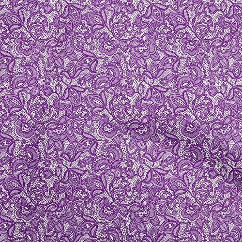 oneOone Cotton Flex Purple Fabric Lace Floral Fabric for Sewing Printed Craft Fabric By The Yard 40 Inch Wide