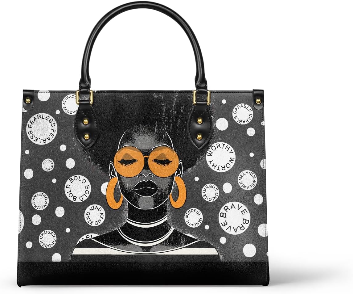 Afroyla African Black Women's Leather Bag, Medium Size, Premium Vegan Leather, Valentine's Day Gifts for Her, Wife, or Mother