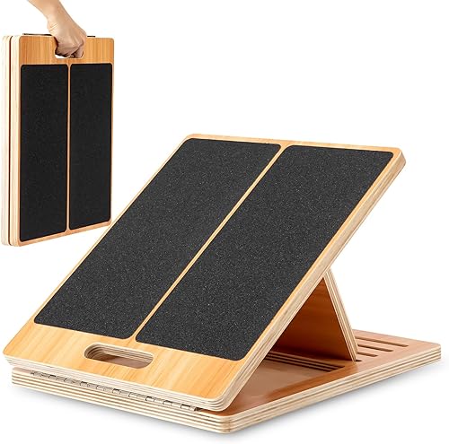 StrongTek 13 Wide Portable Wooden Slant Board, 5-Level Incline (15-35), Lower Grip Handle, Beginner & Rehab Friendly, Non-Slip Surface for Calf