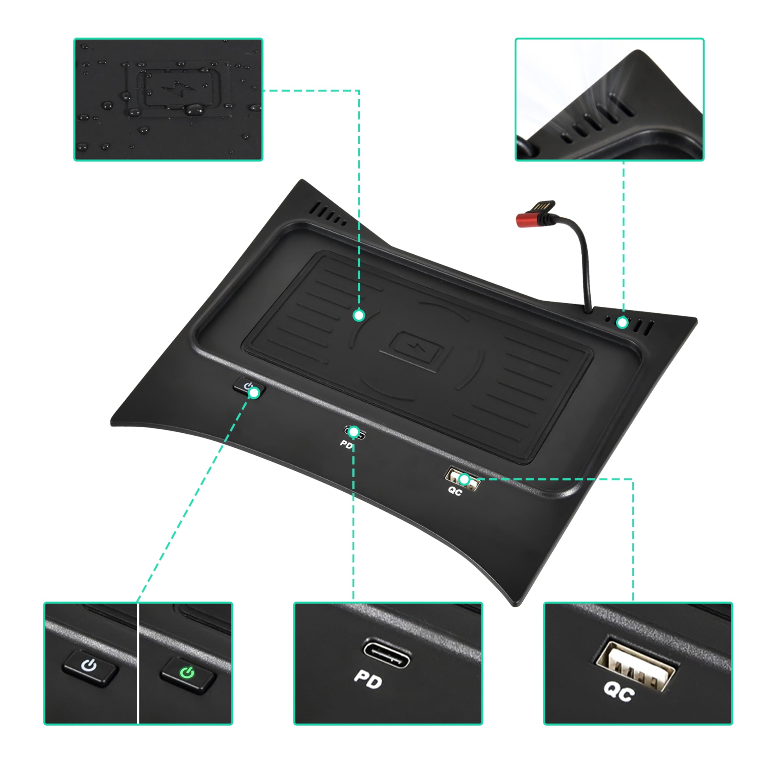 Cargador inalámbrico de coche para consola central de carga para Nissan Rogue 2014-2020 / Nissan Rogue Sport 2017-2020, accesorios deportivos