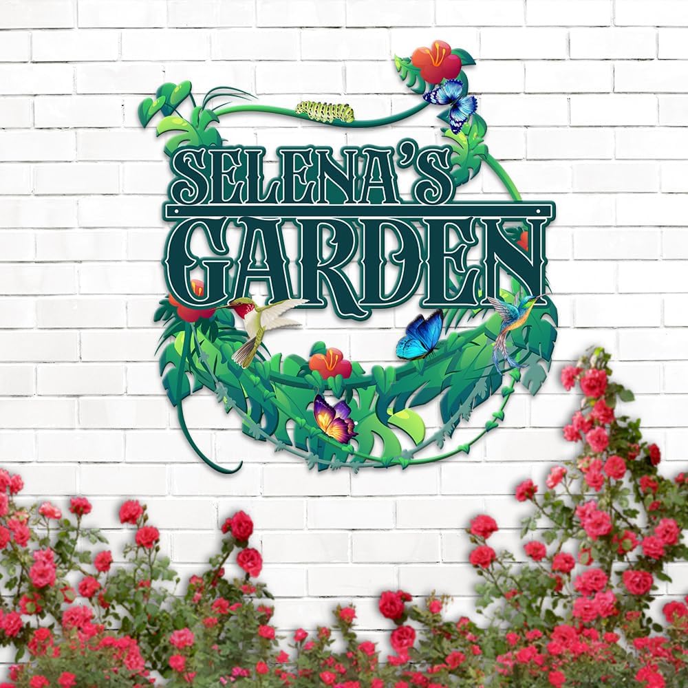 MeMate Garden Signs, Personalized Metal Signs, Garden Sign to Personalize, Large Sign for Tropical Garden She Shed, Customized Name Wall Art for Garden Outdoor Decor, Personalized Outdoor Plaque