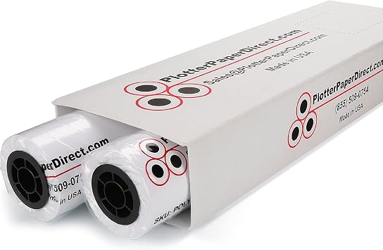 Plotter Paper Direct 24in x 100ft Coated White Plotter Paper, 36 Lb, 2 Core, 92 Bright White, for CAD Printing on Wide Format Ink Jet Printers 2-Pack