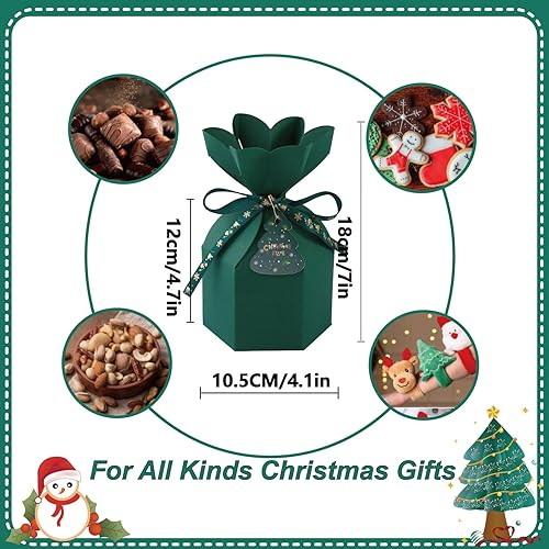 Miniatura 2 de Juego de 20 cajas de regalo de Navidad, regalo de galletas con tapas, caja de papel de regalo de Feliz Navidad, lazo de tamaño pequeño a granel para