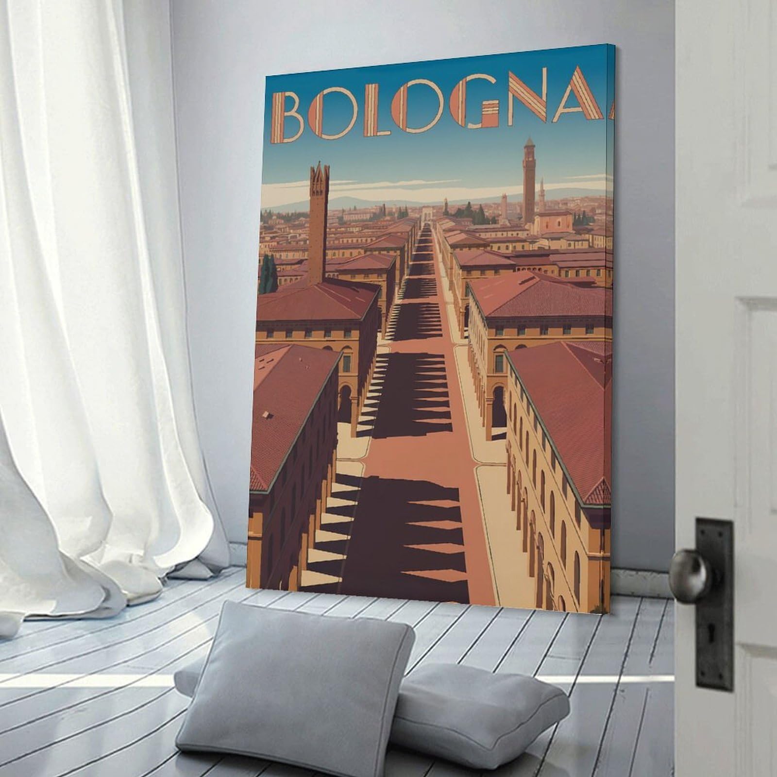 Junmoney Bologna Cityscape Art Deco Style Hanging Wall Art, 20x30inch(50x75cm), for Lounge, Bedroom Or Personal Spaces, Gift Idea for Housewarming And Birthdays