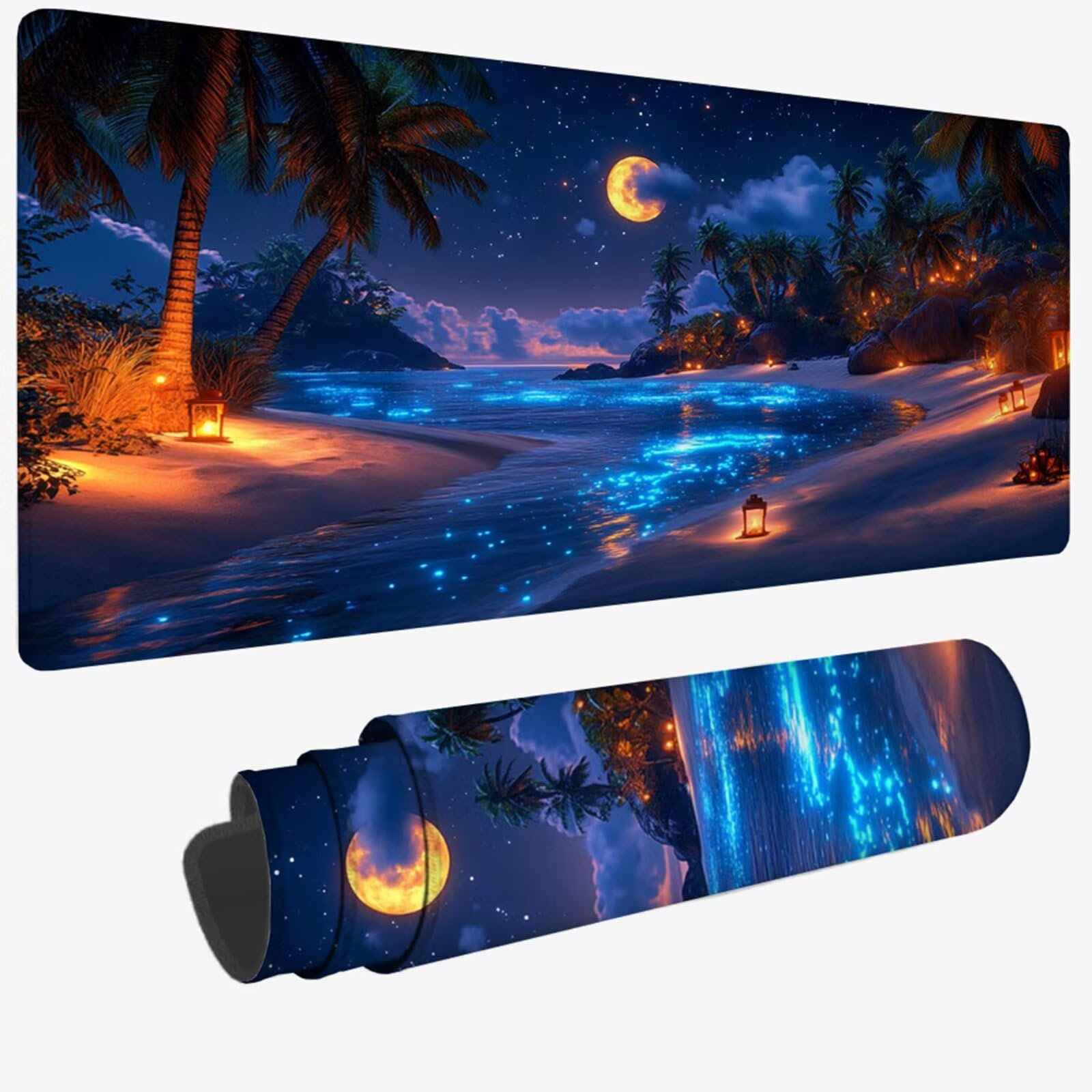 Podkładka pod mysz XXL 1200 x 400 x 3 MM, duża niebieska podkładka pod mysz z wodoodporną i gumową antypoślizgową podkładką pod mysz księżycową zszyte krawędzie, poprawia precyzję i szybkość dla