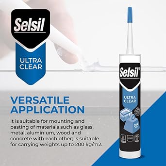 SELSIL Ultra Crystal Clear Mounting Adhesive & Sealant - Indoor & Outdoor Construction Adhesive, 100% Transparent Bonding and Sealing, Waterproof (9.8 fl oz/290 ml)
