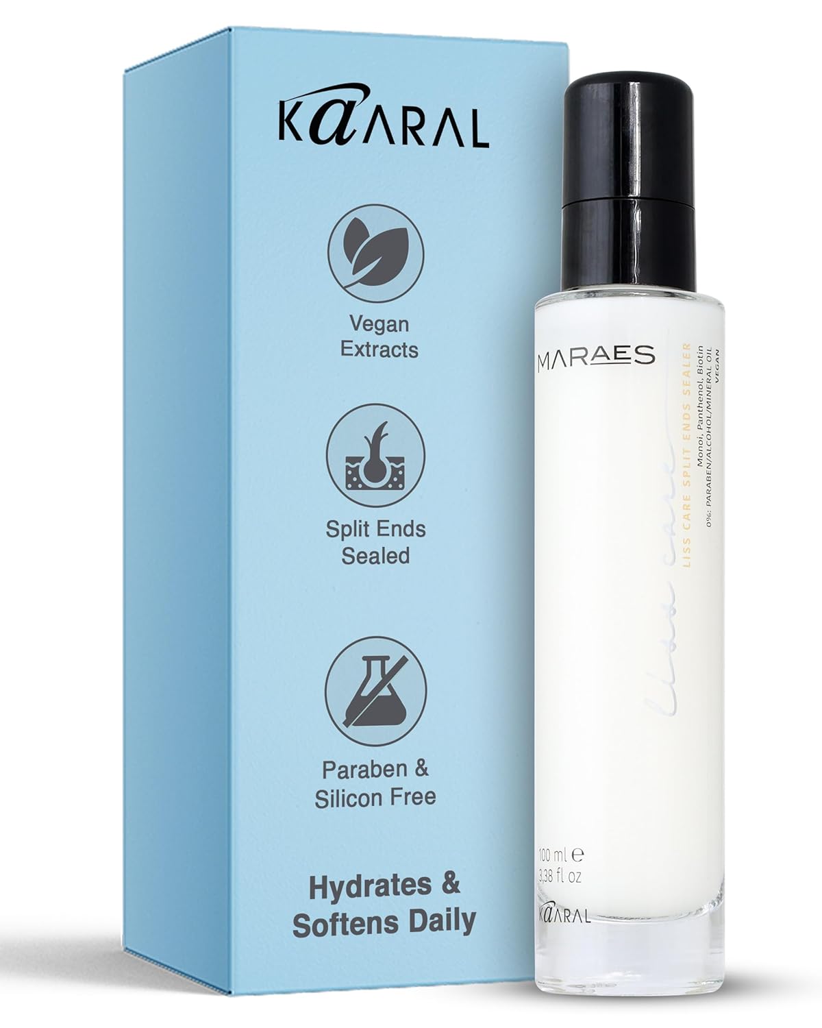 Kaaral Maraes Liss Care Split Ends Serum - Hair Sealer for Split Ends - Finishing Treatment for Dry Damaged Hair - Certified Vegan Leave In Formula with Panthenol, Biotin, & Monoi Oil - 100 ml