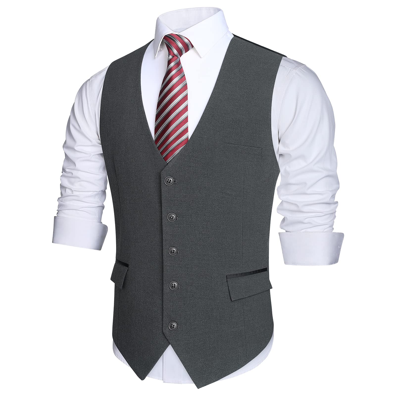 HISDERN Gilet Costume Homme Formel Classique Casual Gilets sans Manche Homme pour Mariage Business Parti Coton Vest