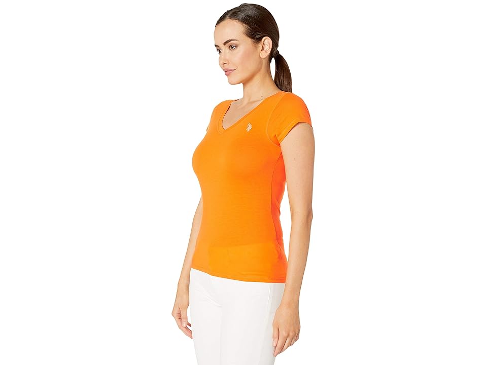 

U.S. POLO ASSN. Solid V-Neck Tee (Orange Popsicle) Women's Short Sleeve Pullover, Multi