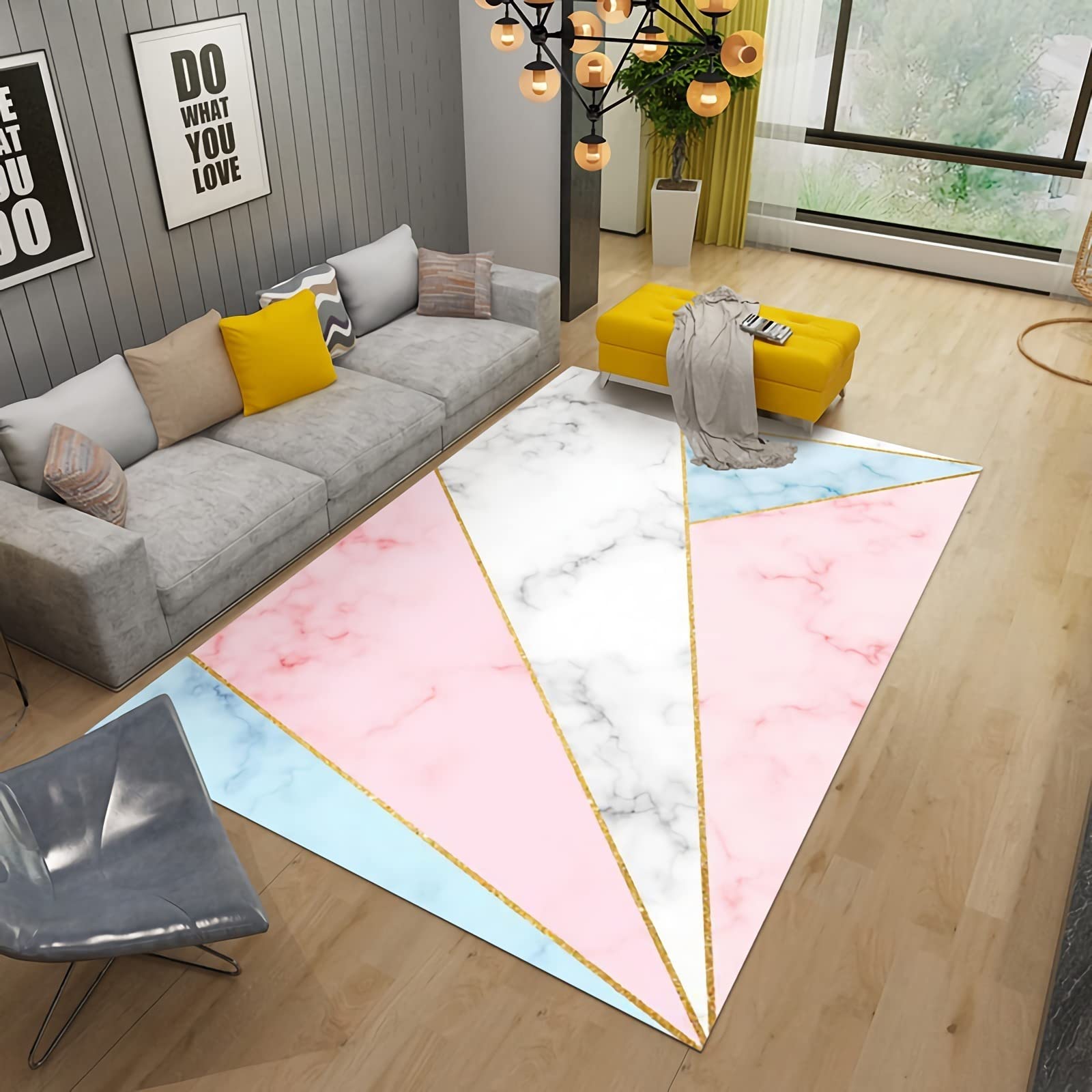 Teppich Area Rug,Waschbarer Rutschfester Teppich Rosa Weiß Blau Geometrisches Design Kinder Teppich,Flur läufer rutschfest 120x160cm
