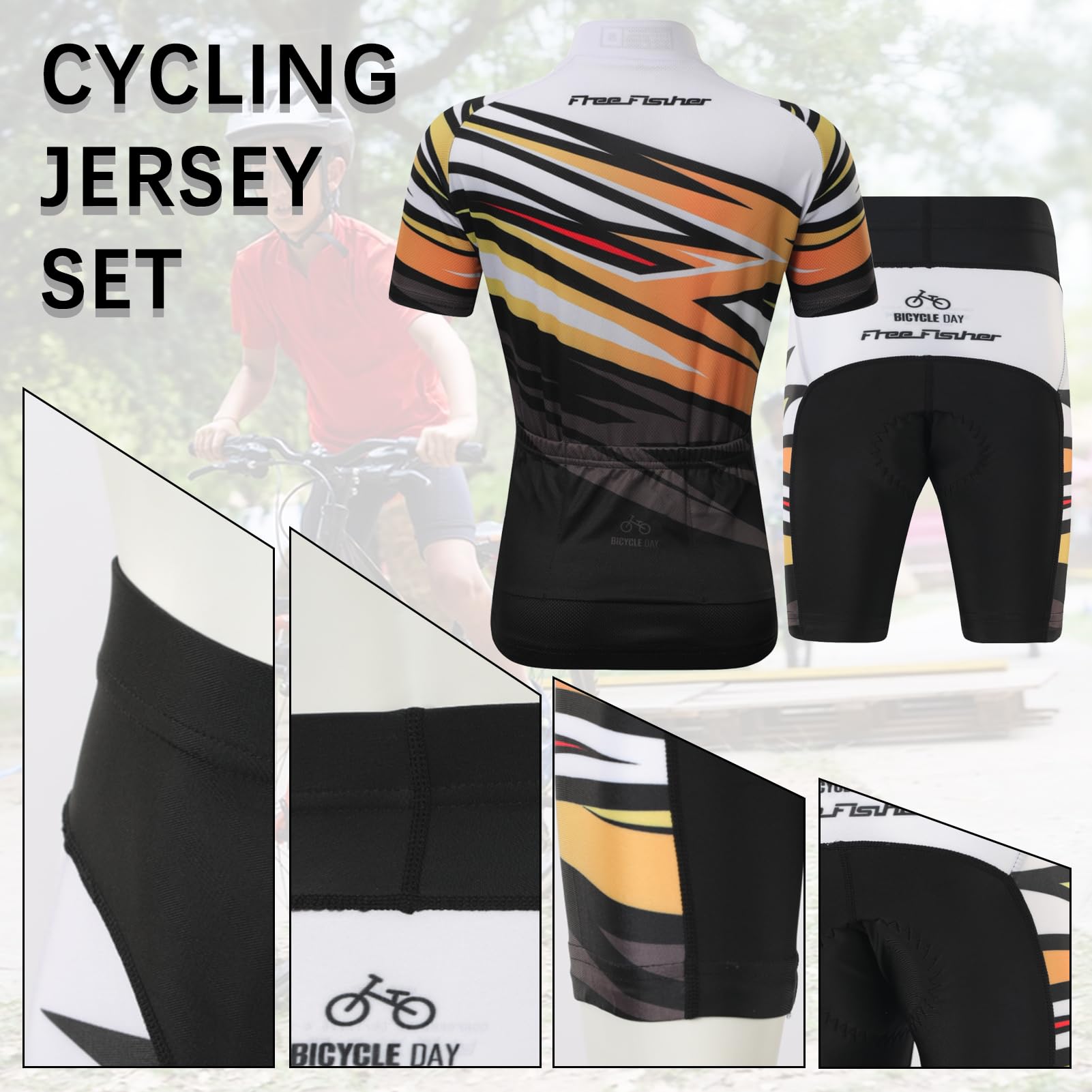 Enfant Garçon Maillots de Cyclisme Fille Séchage Rapide Maillots à Manches Courtes&Shorts de vélo avec Coussin d'Assise 3D Respirant Vêtements de Sport de Cyclisme