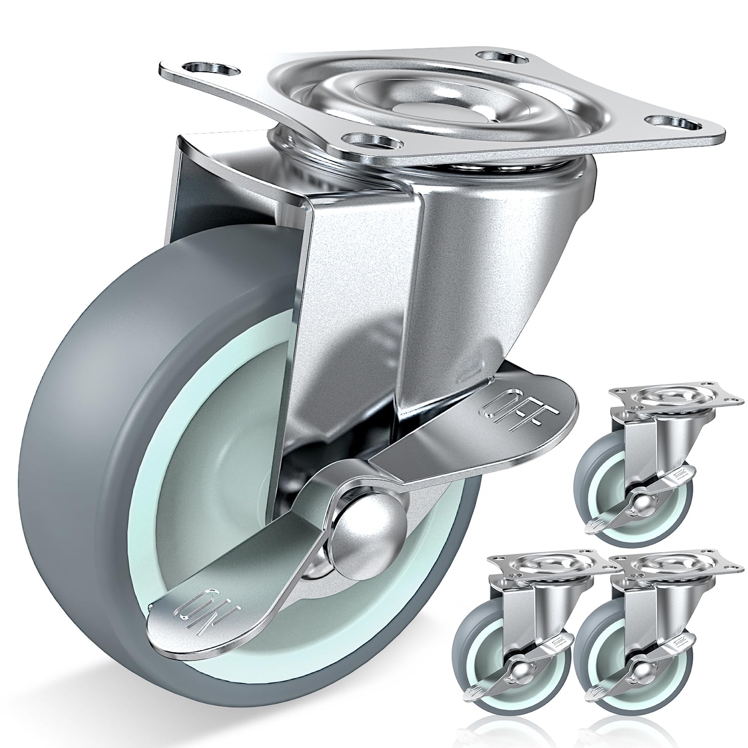 HOLKIE Ruota per mobili da 75 mm con freno laterale, silenziosa e resistente all'usura, utilizzata per mobili, banco da lavoro o altre applicazioni. Capacità di carico massima 227 kg