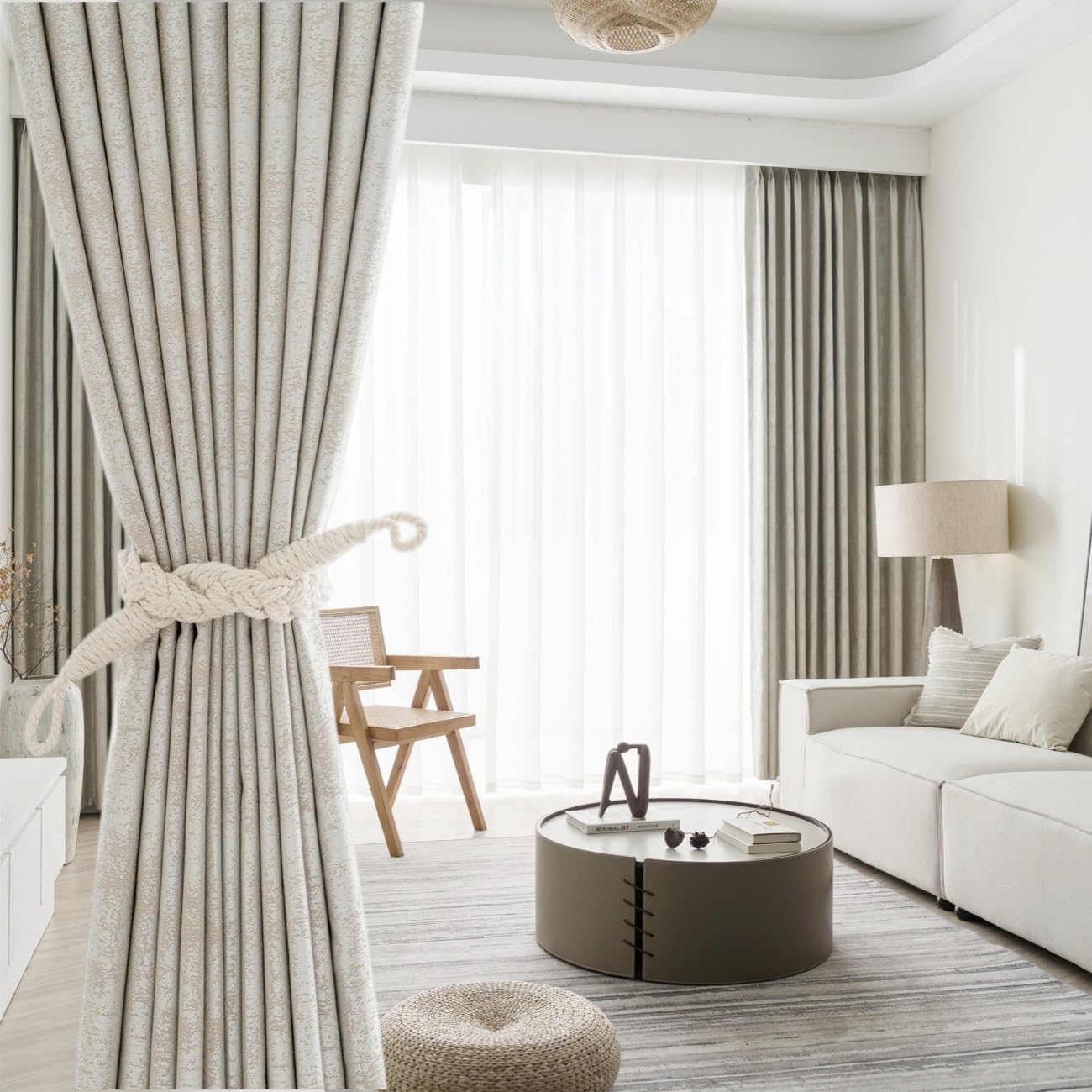 QBAID White Curtains Blackout for Bedroom,Insulation Noise Reduction Block-sun Window Drapes For Livingroom Kids Bedroom Study Exhibition Hall 2 Pieces (W150 x L270cm, Cream)