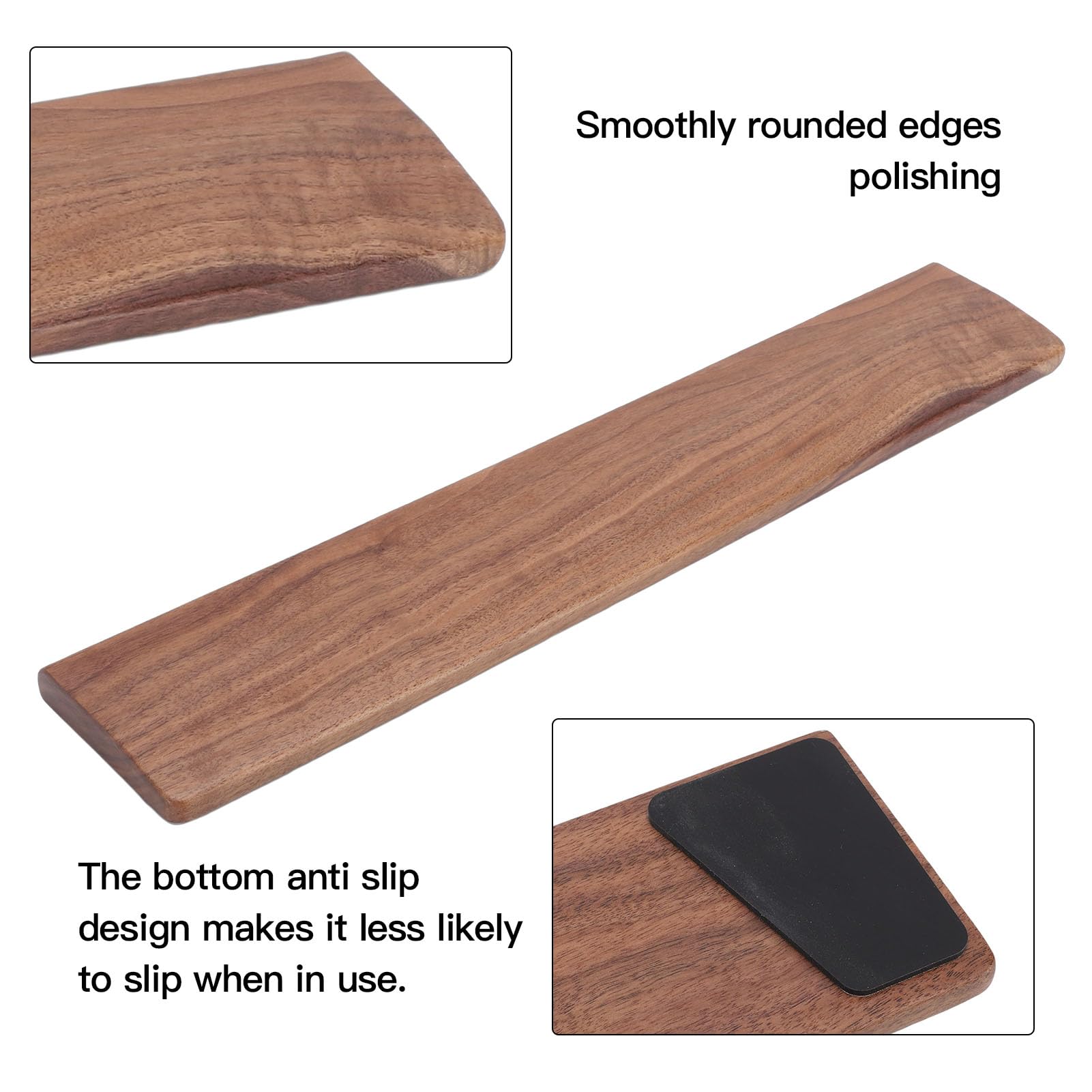 Poggiapolsi per tastiera in legno di noce nero 44 cm, base ergonomica antiscivolo, supporto per polso per giochi lavoro d'ufficio, nero marrone