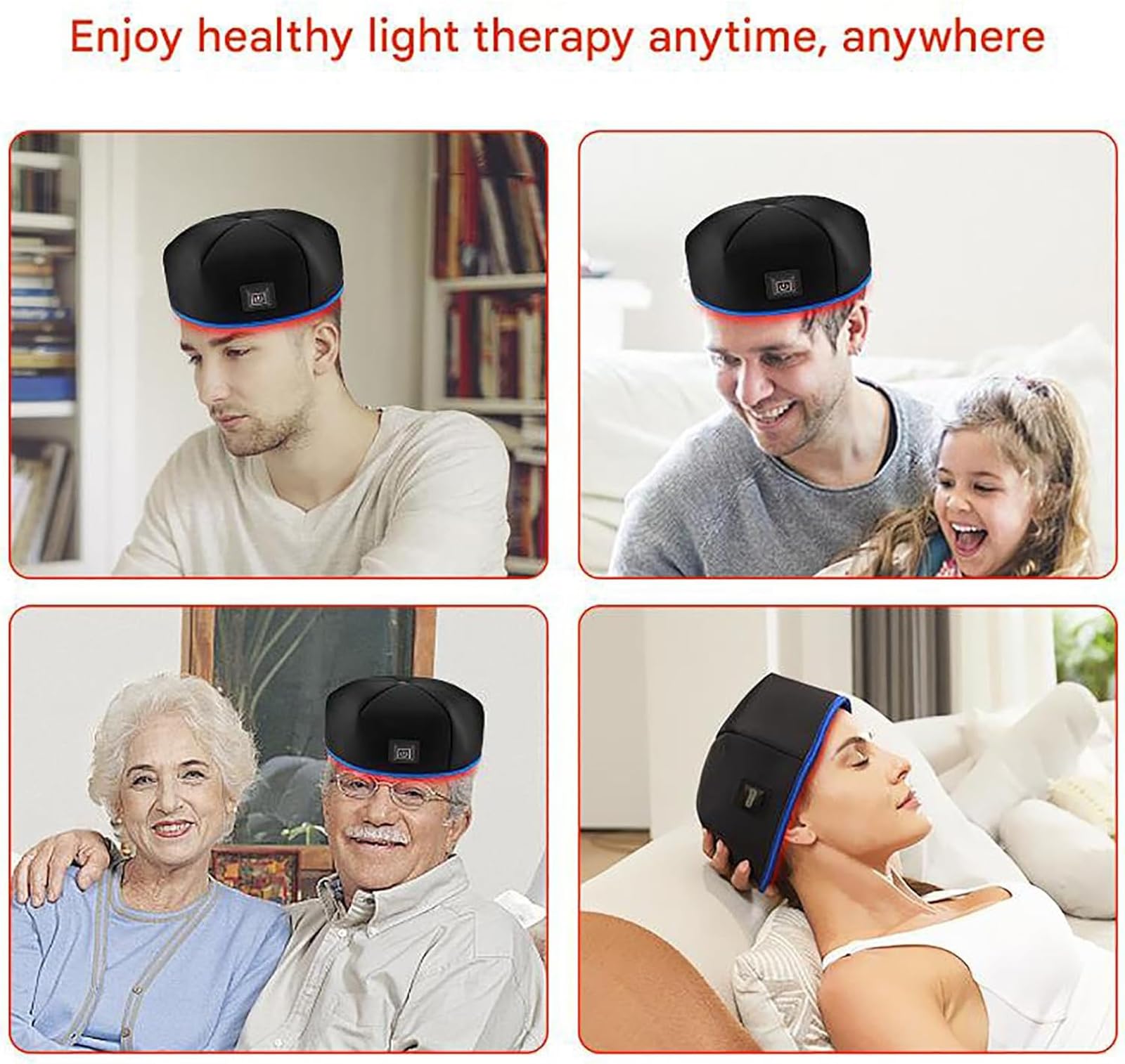 Terapia de crecimiento del cabello con luz roja, tapa infrarroja para el crecimiento del cabello, equipada con 120 luces LED de doble chip, 3 modos, alivia la fatiga