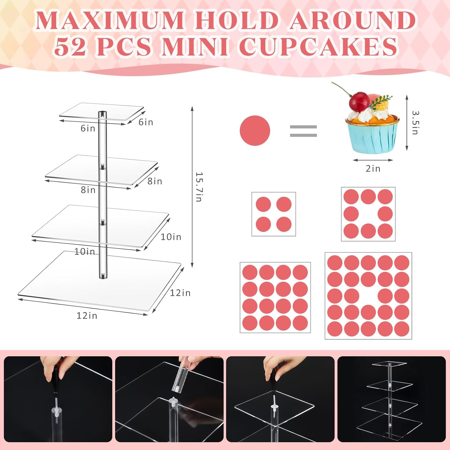 Ripeng 11 Pack Dessert Table Display Set Risers Display Stands, 3 Pcs Buffet Risers, 4 Tier Dessert Stands, 2 Serving Trays, 3 Mini Signs and 2 Serving Tongs for Christmas Birthday Party