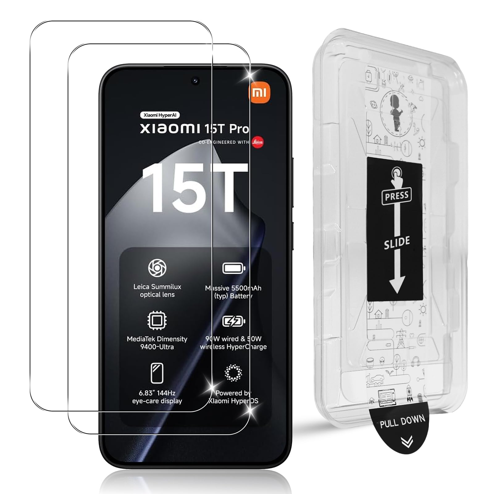 Datree 2 Pezzi per Xiaomi 15T/15T Pro/17T Pro Pellicola Vetro Temperato, Durezza 9H Anti Graffio Pellicola Protettiva,Allineamento Automatico, Installazione Facile, Senza Bolle, Ultra HD Anti-Impronte