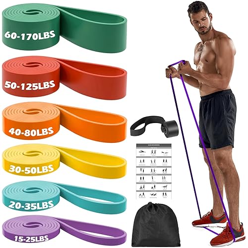 Zacro Resistance Bands, 6 Resistance Levels Pull Up Assistance Bands, Exercise Bands for Men&Women, Heavy Duty Resistance Band Set with Door Anchor, for Working Out, Muscle Training, Physical Therapy