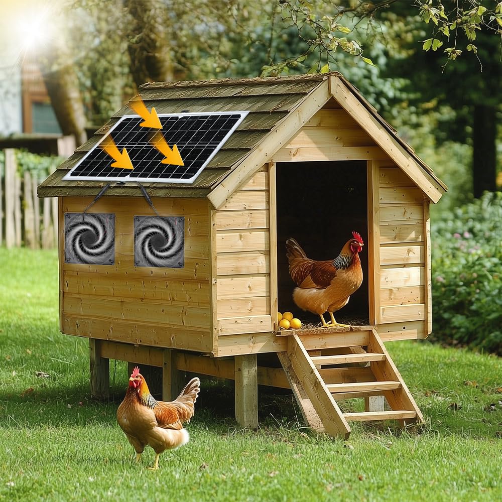 Ventilateur Solaire, 16W Extracteur d'air Solaire, Étanches Double Ventilateur Énergétique avec Panneau Solaire pour Poulailler, Serres, Maisons pour Animaux, Admission ou Évacuation d'air
