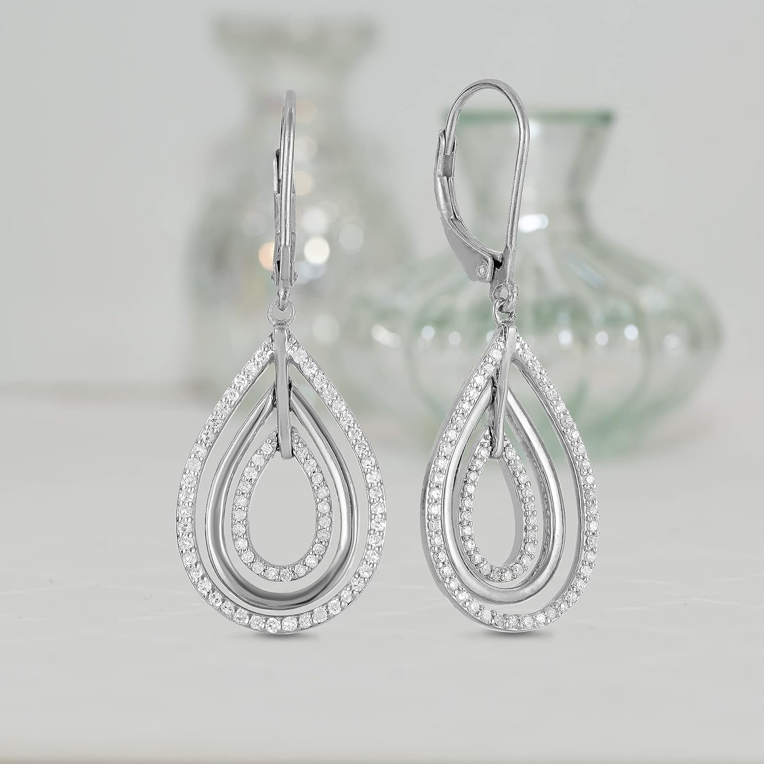 Natalia Drake Teardrop Dangle Leverback 1/2 Cttw Diamond Earrings for Women in Rhodium Plated 925 Sterling Silver