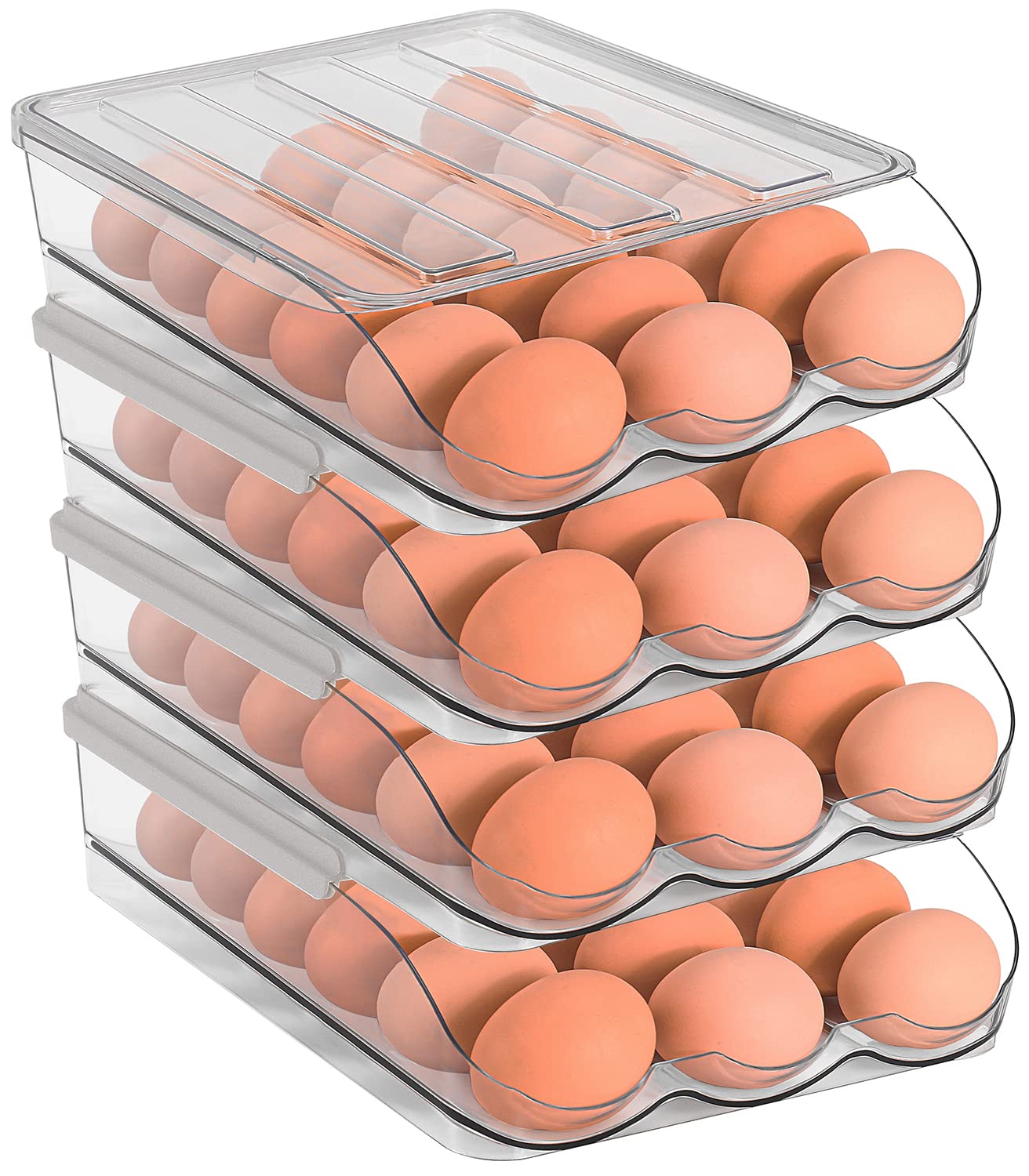 Sooyee Portauova di grande capacità per frigorifero, contenitore per uova fresche per frigorifero, contenitore per uova, contenitore portaoggetti in plastica trasparente (4 strati)